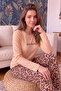 Caramel Wild Beauty Patterned Long Sleeve Bamboo Knitted Women's Pajama Set