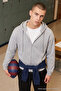 Gri Oversize/Geniş Kesim Fermuarlı Kapüşonlu Şardonsuz Sweatshirt-Hırka TMNAW22SW0620 - 3