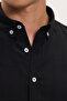 Men's slim fit 100% cotton linen textured button-down collar black shirt - 6