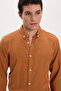 Men's Slim Fit Slim Fit Long Sleeve 100% Cotton Linen Texture Buttoned Lapel Brick Color Shirt - 5