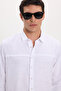 Men's Slim Fit Long sleeve Sleeve %100 Cotton Linen Texture White Shirt - 5