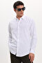 Men's Slim Fit Long sleeve Sleeve %100 Cotton Linen Texture White Shirt - 3