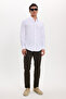 Men's Slim Fit Long sleeve Sleeve %100 Cotton Linen Texture White Shirt - 2