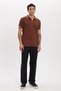 Men's Slim Fit 100% Cotton Short Sleeve Zippered Brown Polo Collar T-Shirt - 2