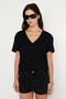 Women's Black 100% Premium Cotton Soft Textured Anti-Sweat V-Neck T-Shirt - 7