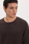 Men's Standard Fit Regular Cut Crew Neck Honeycomb Patterned Brown Knitwear Sweater - 5