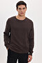 Men's Standard Fit Regular Cut Crew Neck Honeycomb Patterned Brown Knitwear Sweater