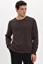 Men's Standard Fit Regular Cut Crew Neck Honeycomb Patterned Brown Knitwear Sweater - 3