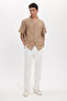 Men's Oversize Wide Cut 100% Cotton Striped Short Sleeve Lapel Collar Brown Shirt - 3