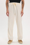 Men's Baggy Fit Wide Cut 100% Cotton Elastic Waist Side Pocketed Muslin Ecru Plain Trousers - 2