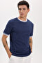 Men's Regular Fit Comfortable Cut Crew Neck 100% Cotton Navy Blue T-Shirt - 3