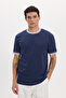 Men's Regular Fit Comfortable Cut Crew Neck 100% Cotton Navy Blue T-Shirt