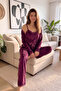 Plum Garnet Exclusive Velvet Women's Pajama Set with Robe - 6