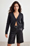 Antrasit Wardrobe Essentials Crop Düğme Detaylı Yumuşak Dokulu Yünlü Triko Hırka TWOAW26HI00013 - 3