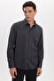 Men's Regular Fit Classic Cut Cotton Easy-Iron Dobby Gray Shirt - 3