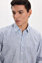 Men's Regular Fit Comfortable Cut 100% Cotton Striped Linen Effect Gray Shirt - 5