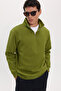 Unisex relax fit comfortable cut cotton fleece lined half zipper khaki high neck sweatshirt - 3