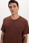 Unisex Relax Fit Comfortable Fit 100% Cotton Soft Texture Basic Crew Neck Brown T-Shirt - 4