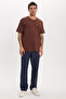 Unisex Relax Fit Comfortable Fit 100% Cotton Soft Texture Basic Crew Neck Brown T-Shirt - 2