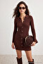 Kahverengi Düz Kısa / Mini Polo Yaka Fitted/Vücudu Saran A-line Triko Elbise TWOAW26EL00154