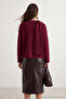 Vücut Seçmeyen Bordo Süper Oversize/Geniş Kalıp Şal Detaylı Triko Panço TWOAW26KZ00160 - 5