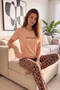 Caramel Wild Beauty Patterned Short Sleeve Knitted Women's Pajamas Set - 5