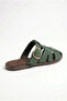 Women's Green Suede Gold Buckle Belt Strap Flat Sole Slippers 50021004 - 5
