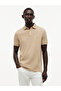 Men's Woven Polo Collar Short Sleeve Casual Beige T-Shirt