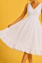 Women's White Scallop Collar Double-Breasted Flounce Dress with Tie Back - 5