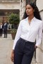Women's Slim Fit Narrow Cut Body-Fit Long Sleeve Hidden-Button Detail Basic White Shirt - 4