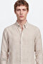 Men's Khaki-White 100% Cotton Comfort Fit Relaxed Cut Button-Down Collar Striped Shirt - 4