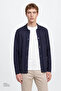 Men's Navy Blue 100% Cotton Standard Fit Regular Cut Shirt Collar Pocket Knitwear Cardigan - 3