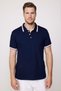 Men's Slim Fit Slim Fit 100% Cotton Plain Pique Sleeve Striped Navy Blue Polo Collar T-Shirt - 2