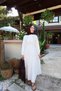 Women's Collar Tie Tulle Fabric Detail Waist Tie Dress White - 9