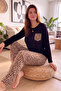 طقم بيجامة نسائية بأكمام طويلة من الخيزران بنقشة الفهد البني - 4