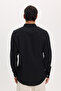 Men's slim fit 100% cotton linen textured button-down collar black shirt - 8