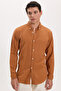 Men's Slim Fit Slim Fit Long Sleeve 100% Cotton Linen Texture Buttoned Lapel Brick Color Shirt - 3