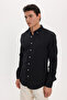 Men's slim fit 100% cotton linen textured button-down collar black shirt - 4