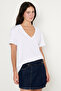 Women's White 100% Premium Cotton Soft Textured Anti-Sweat V-Neck T-Shirt - 6