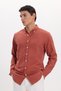 Men's Slim Fit 100% Cotton Buttoned Collar Flam Linen Orange Shirt - 3