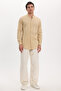 Men's Slim Fit Slim Fit Long Sleeve 100% Cotton Linen Texture Prevailing Collar Beige Shirt - 2