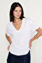 Women's White 100% Premium Cotton Soft Textured Anti-Sweat V-Neck T-Shirt - 4