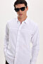 Men's Slim Fit Long sleeve Sleeve %100 Cotton Linen Texture White Shirt - 4