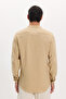 Men's Slim Fit Slim Fit Long Sleeve 100% Cotton Linen Texture Prevailing Collar Beige Shirt - 7
