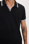 Men's Slim Fit 100% Cotton Striped Detailed V-Neck Black Polo Neck T-Shirt - 5