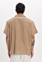 Men's Oversize Wide Cut 100% Cotton Striped Short Sleeve Lapel Collar Brown Shirt - 7