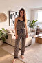 Coffee Leopard Print Lace Strappy Knit Women's Pajama Set - 8