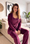Plum Garnet Exclusive Velvet Women's Pajama Set with Robe - 7
