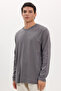 Unisex Relax Fit Comfortable Cut 100% Cotton Long Sleeve Crew Neck Dark Gray Basic Sweatshirt - 3