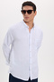 Men's Relax Fit Comfortable Cut Striped Pocketed Muslin Fabric Linen Textured Long Sleeve White Shirt - 4